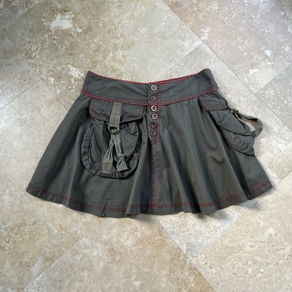 Morgan De Toi Mini Green Army Skirt with Red Stitches and Embroidery, Size XL - Picture 1 of 16